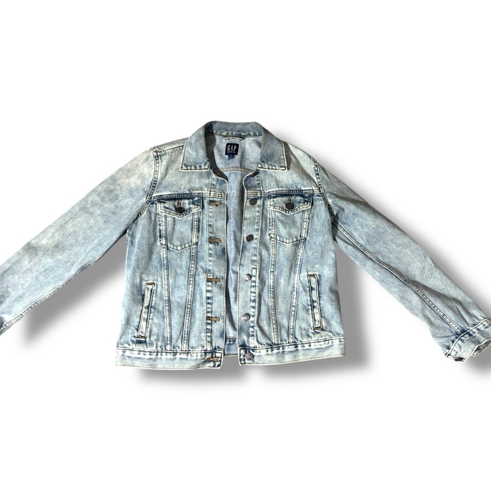 GAP Blue Light Wash Denim Slim Fit Button Front Closure Jacket With Four Pockets - Picture 7 of 16
